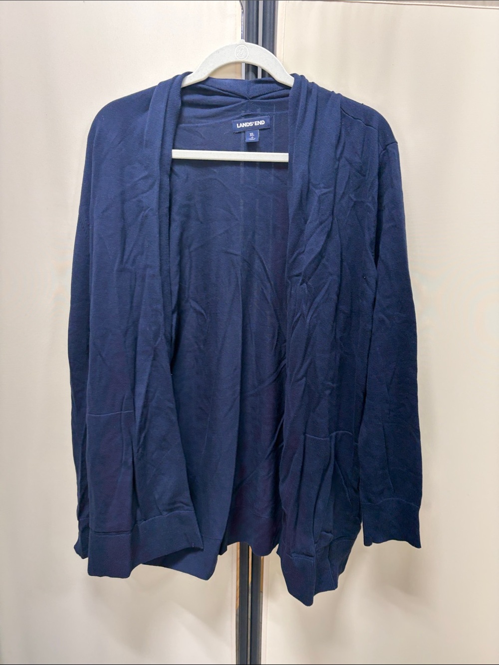 Lands' End Womens Navy Open-Front Cardigan Sweater